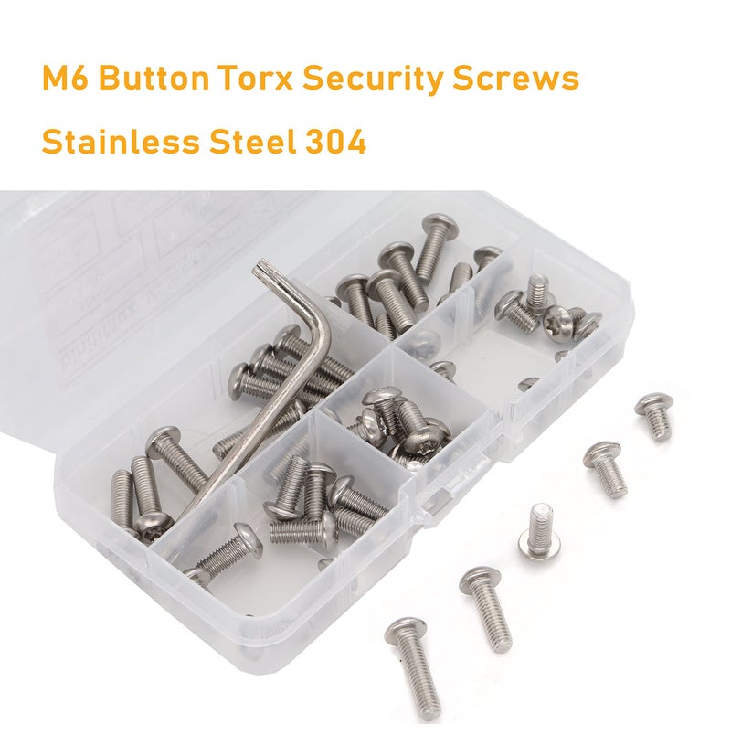 binifiMux 50pcs M6 Pan Head Torx Security Screws Hex Nuts Assortment Kit w T30 Wrench, M6x10mm/12mm/20mm/25mm/30mm, 304 Stainless Steel, Tamper Proof Screws - Image 4
